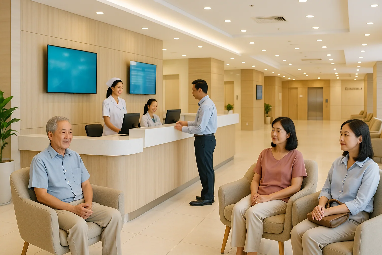 Modern international hospital reception and waiting area in Thailand showing healthcare accessibility